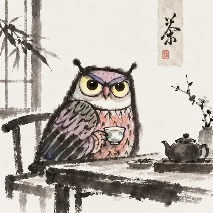 茶室独坐猫头鹰