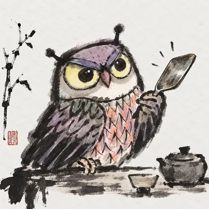 建盏品茶猫头鹰