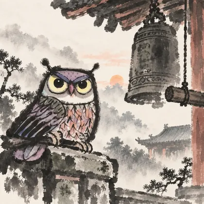 道观晨钟猫头鹰