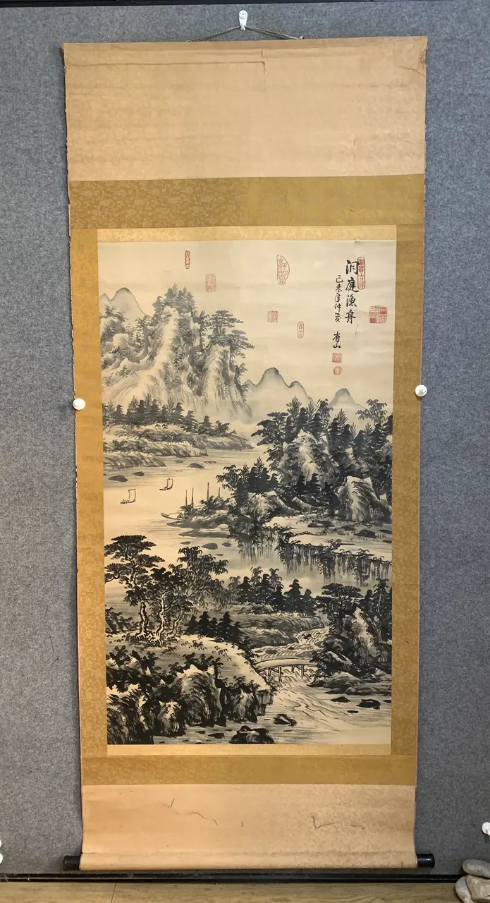 书画类：洞庭渔舟山水图挂轴